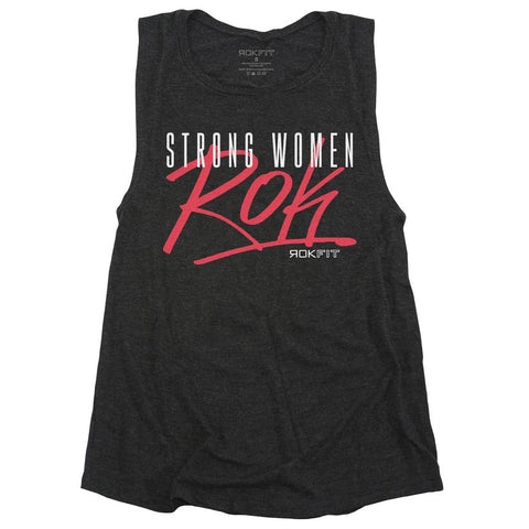 RokFit Strong Women Rok Muscle Tank - Black Heather
