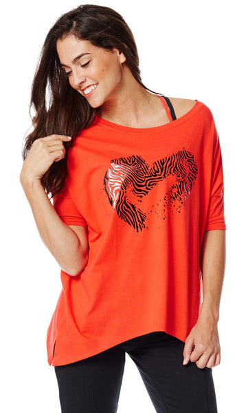 Zumba Fitness Off the Shoulder Tee - Rev Me Up Red