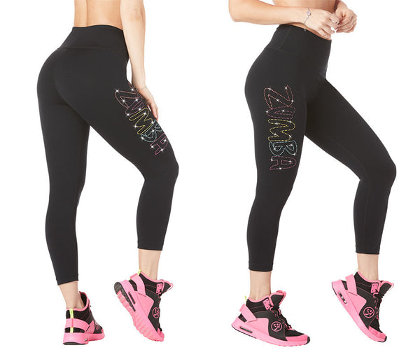 Zumba Fitness High Waisted Crop Leggings with Swarovski Crystals - Bold Black